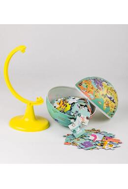 Glob pământesc 15 cm cu puzzle 100 piese încorporat - animale sălbatice